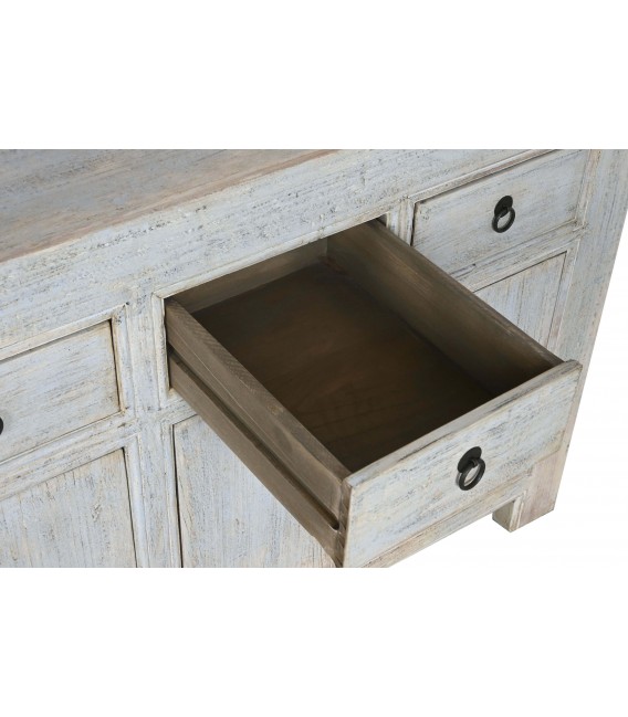 Aparador oriental de madera de olmo decapada azul con gran capacidad. 5