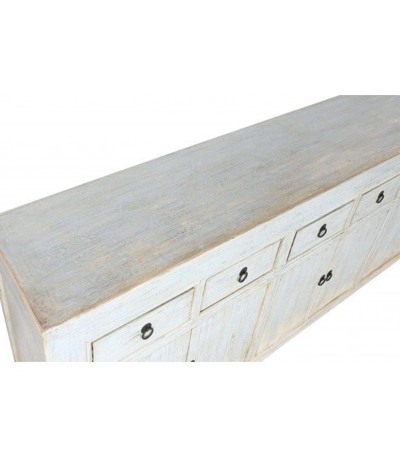 Aparador oriental de madera de olmo decapada azul con gran capacidad. 3