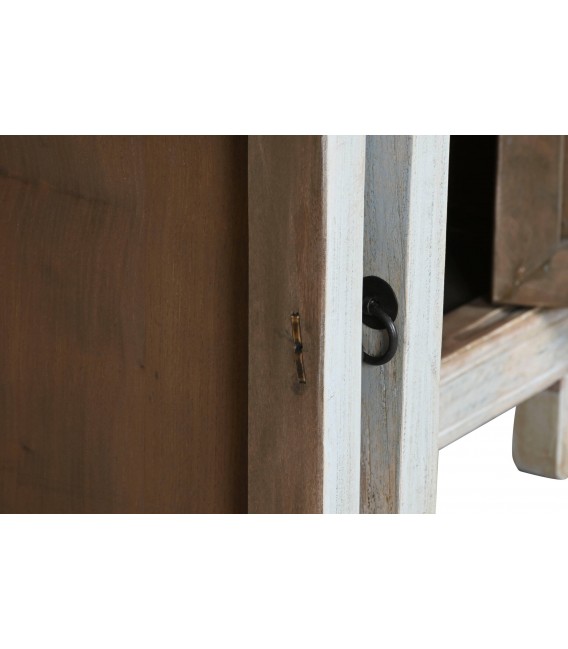 Aparador oriental de madera de olmo decapada azul con gran capacidad. 8