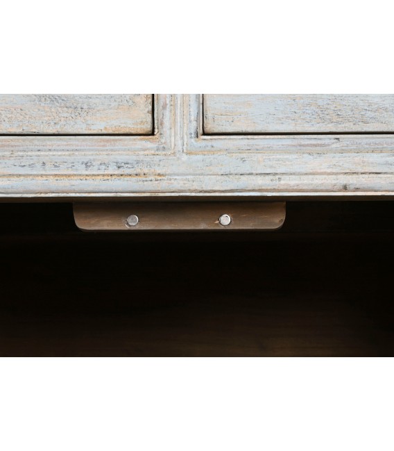 Aparador oriental de madera de olmo decapada azul con gran capacidad. 9