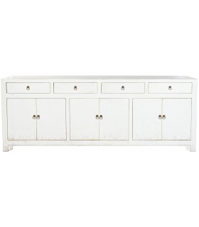 Aparador oriental blanco con 6 puertas y 4 cajones en madera. 1