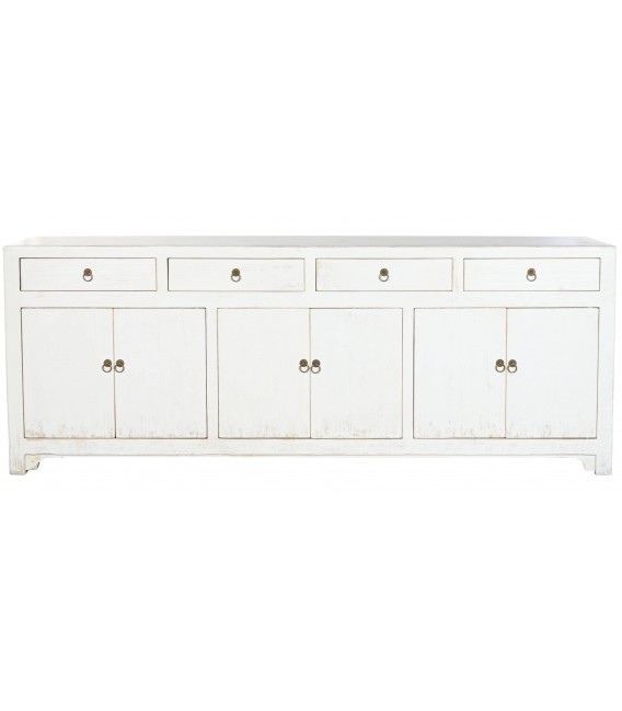 Aparador oriental blanco con 6 puertas y 4 cajones en madera. 1