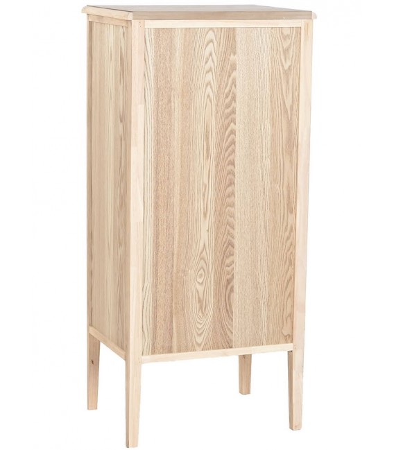 Sinfonier boho de madera clara y ratán natural con 5 cajones. 1