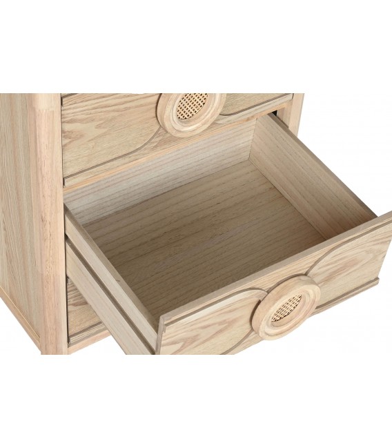 Sinfonier boho de madera clara y ratán natural con 5 cajones. 3