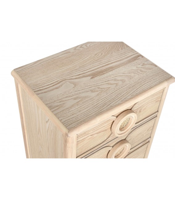 Sinfonier boho de madera clara y ratán natural con 5 cajones. 2