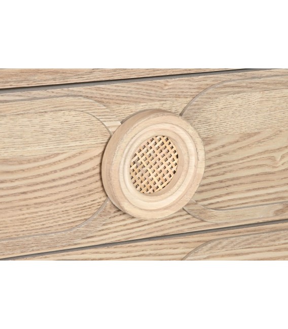 Sinfonier boho de madera clara y ratán natural con 5 cajones. 4