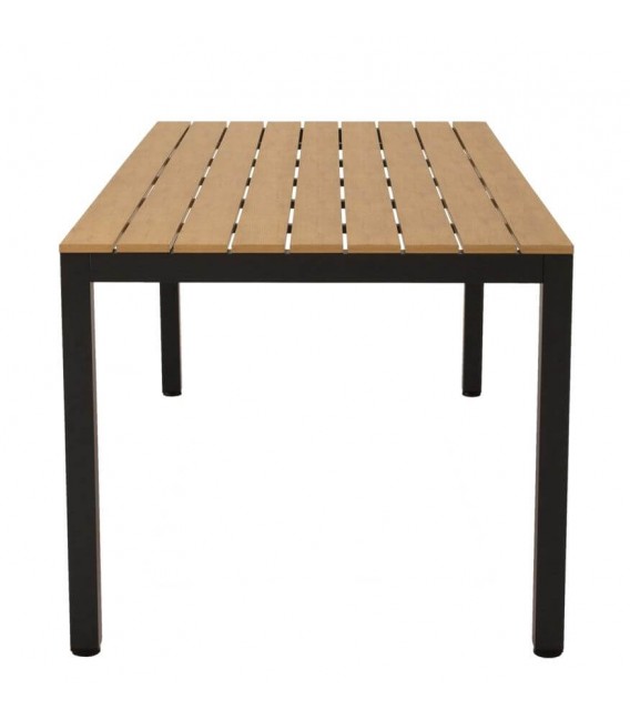 Mesa exterior negra con sobre de polimadera efecto roble natural. 3