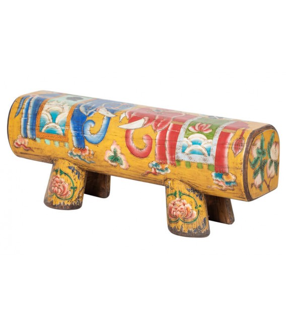 Banco antiguo oriental de madera pintada a mano con elefantes. Mdmhogar