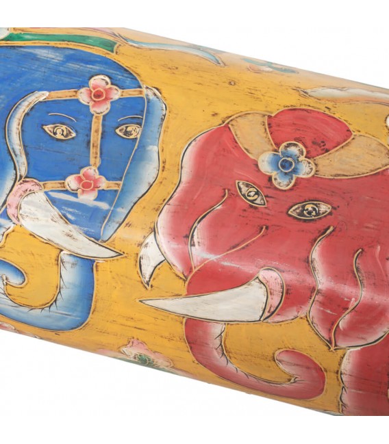 Banco antiguo oriental de madera pintada a mano con elefantes. 1