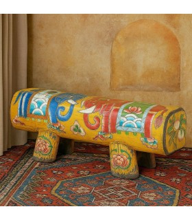 Banco antiguo oriental de madera pintada a mano con elefantes. Mdmhogar1