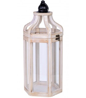 Farol de madera blanco rozado y metal negro. Estilo clásico. Mdmhogar
