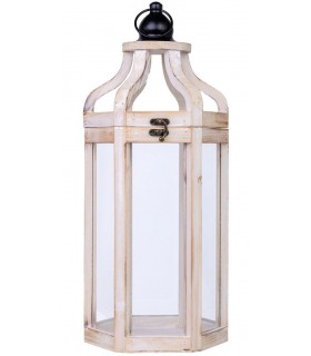 Farol de madera blanco rozado y metal negro. Estilo clásico.