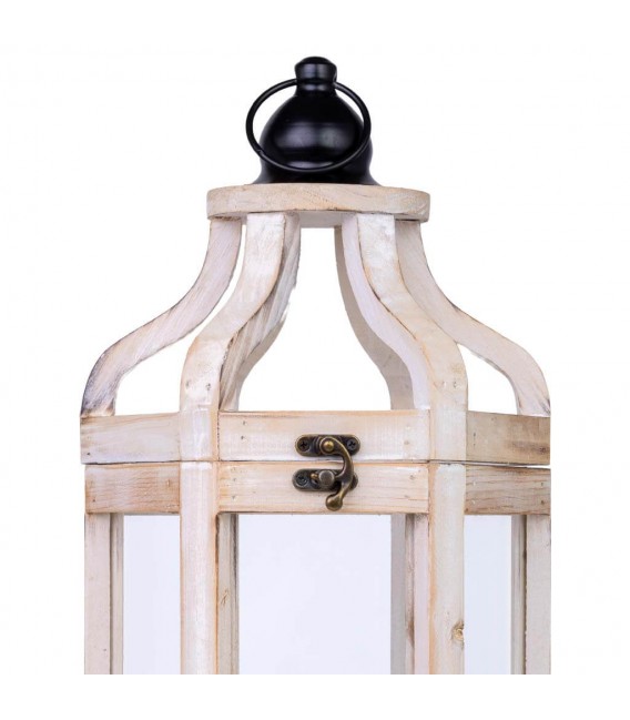 Farol de madera blanco rozado y metal negro. Estilo clásico. 3