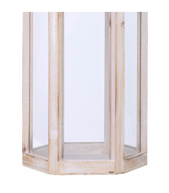 Farol de madera blanco rozado y metal negro. Estilo clásico. 5