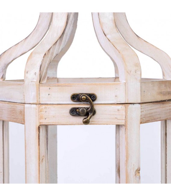 Farol de madera blanco rozado y metal negro. Estilo clásico. 4