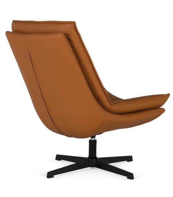 Butaca giratoria moderna de polipiel camel y base metálica negra. 2