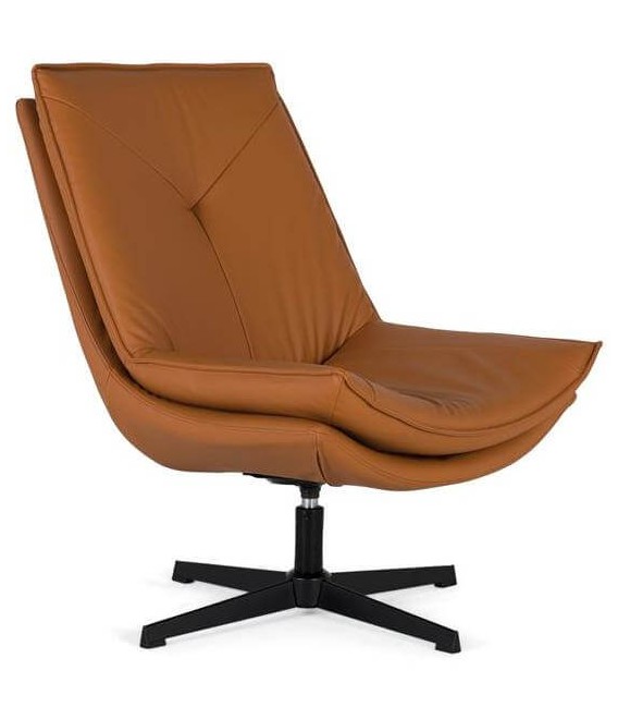Butaca giratoria moderna de polipiel camel y base metálica negra. Mdmhogar