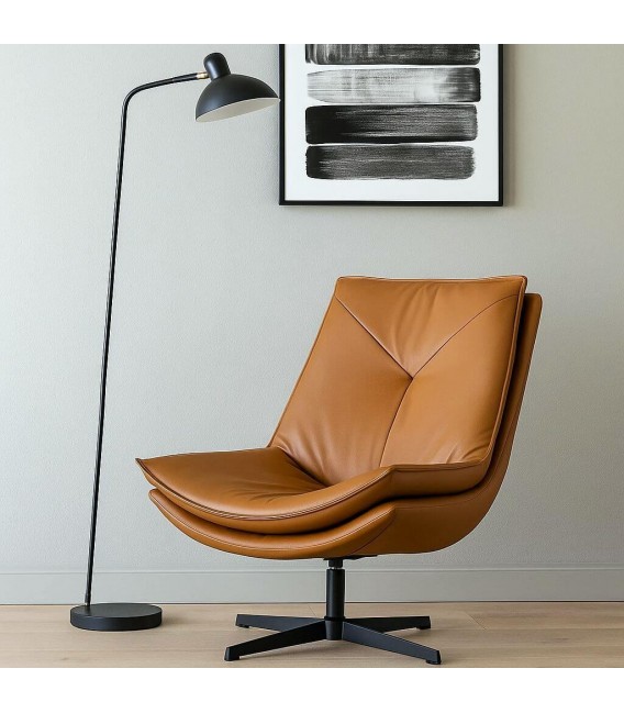Butaca giratoria moderna de polipiel camel y base metálica negra. Mdmhogar1