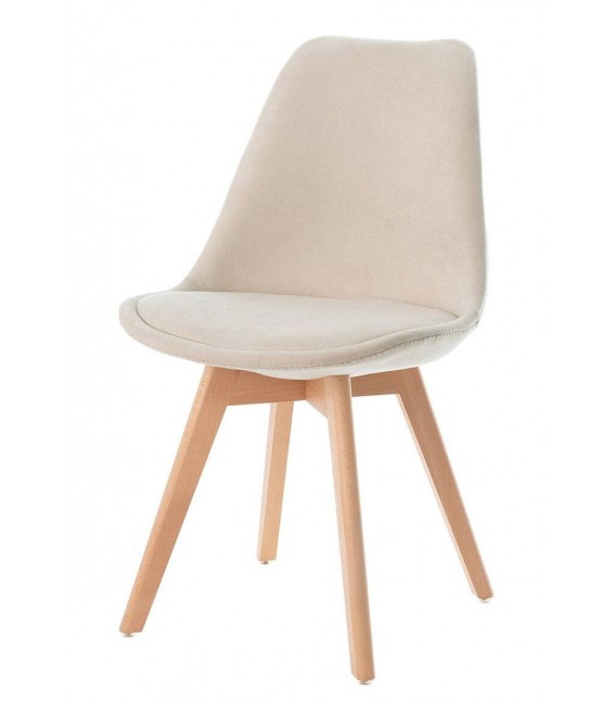 Silla de comedor beige estilo nórdico con patas de madera natural. Mdmhogar