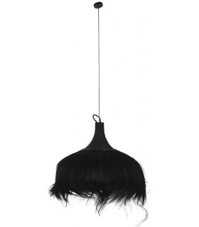 Lámpara de techo XL trenzada a mano en fibras negras. Estilo boho artesanal. Mdmhogar