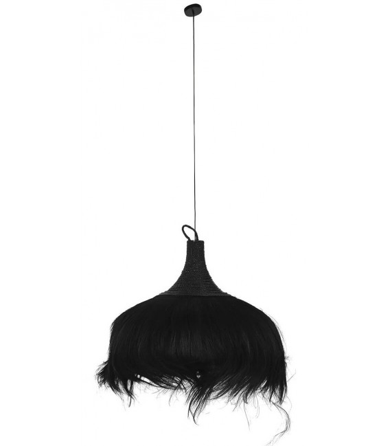 Lámpara de techo XL trenzada a mano en fibras negras. Estilo boho artesanal. Mdmhogar