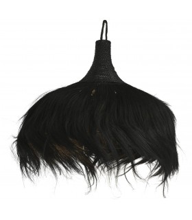 Lámpara de techo XL trenzada a mano en fibras negras. Estilo boho artesanal.