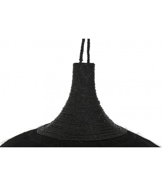 Lámpara de techo XL trenzada a mano en fibras negras. Estilo boho artesanal. 3
