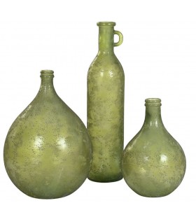 Jarrón de cristal orgánico verde envejecido estilo contemporáneo.