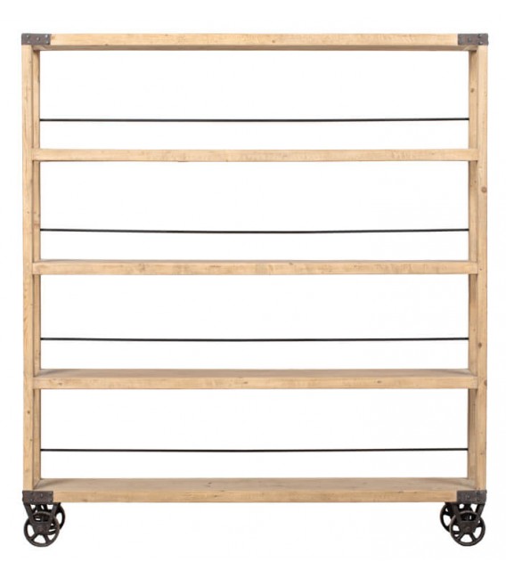 Estantería grande de madera maciza con ruedas, estilo industrial chic. 1