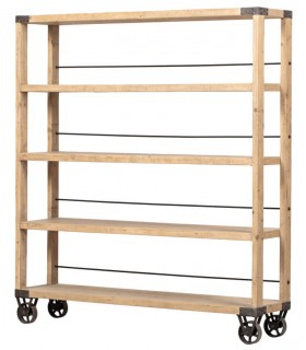 Estantería grande de madera maciza con ruedas, estilo industrial chic. Mdmhogar