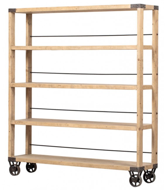 Estantería grande de madera maciza con ruedas, estilo industrial chic. Mdmhogar