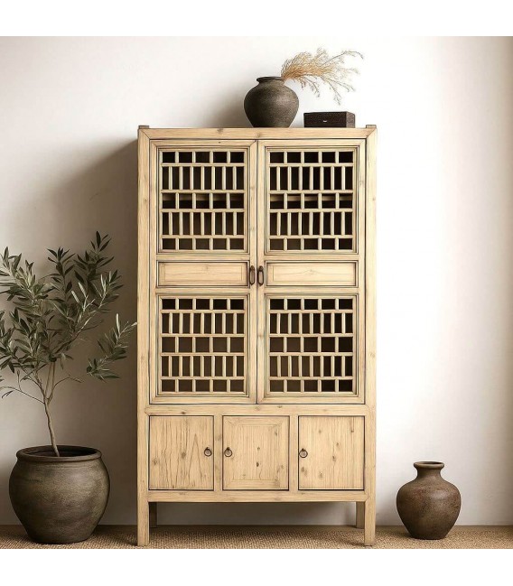 Armario alacena oriental con puertas de celosía y madera natural. Mdmhogar 1