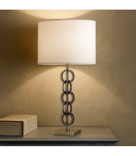 Lámpara de sobremesa metal oro viejo con pantalla textil beige. Mdmhogar