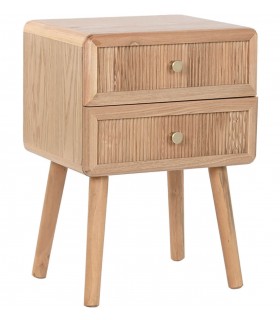 Mesita de noche nórdica con 2 cajones de madera y tiradores dorados. Mdmhogar