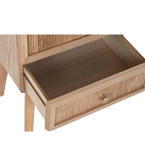 Mesita de noche nórdica con 2 cajones de madera y tiradores dorados. 2