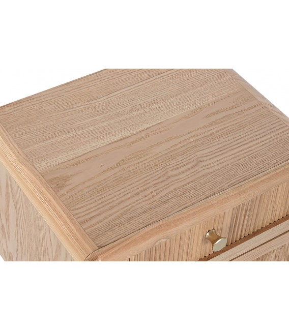 Mesita de noche nórdica con 2 cajones de madera y tiradores dorados. 1