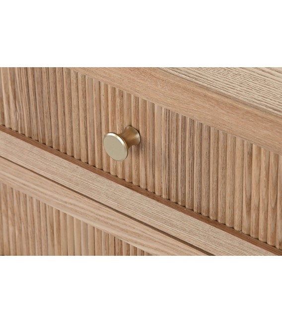 Mesita de noche nórdica con 2 cajones de madera y tiradores dorados. 3