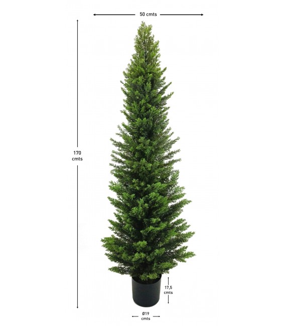 Árbol artificial tipo ciprés con protección UV y maceta negra. 2