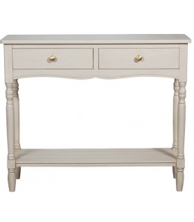 Consola de entrada provenzal beige con 2 cajones y detalles dorados.