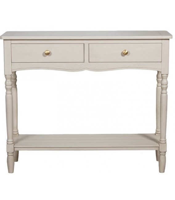 Consola de entrada provenzal beige con 2 cajones y detalles dorados.
