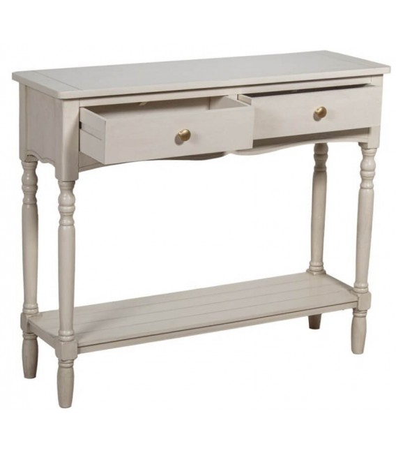 Consola de entrada provenzal beige con 2 cajones y detalles dorados. 1