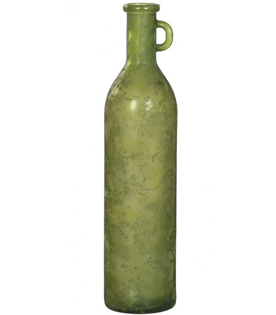 Jarrón alto rústico de cristal orgánico verde envejecido artesanal. Mdmhogar