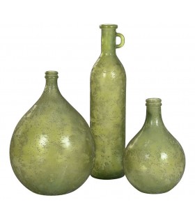 Jarrón alto rústico de cristal orgánico verde envejecido artesanal.