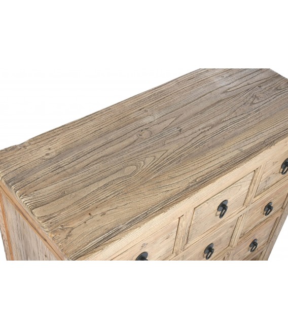 Cómoda oriental de madera maciza con 9 cajones y acabado envejecido. 1