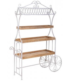 Carro expositor vintage grande de metal blanco y madera patinada. Mdmhogar