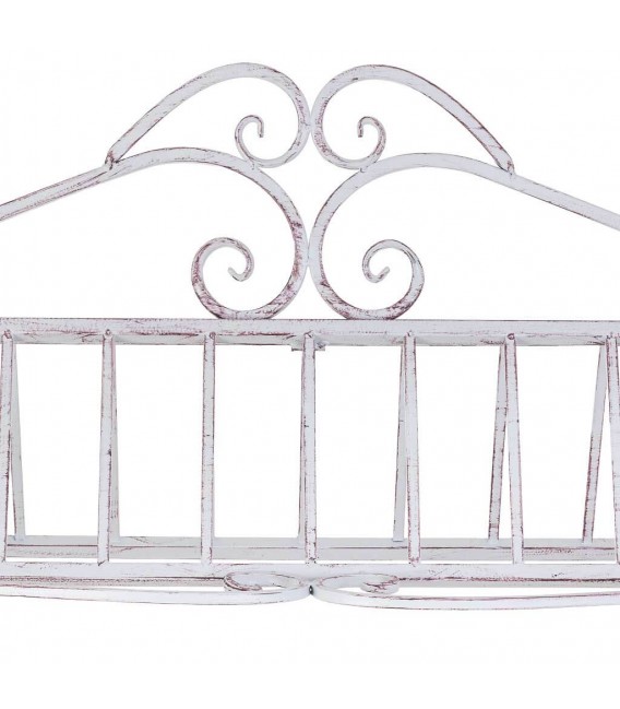 Carro expositor vintage grande de metal blanco y madera patinada. 3