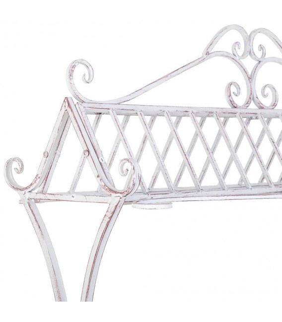 Carro expositor vintage grande de metal blanco y madera patinada. 2