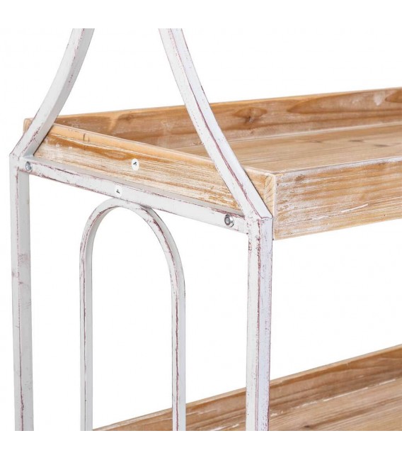 Carro expositor vintage grande de metal blanco y madera patinada. 5