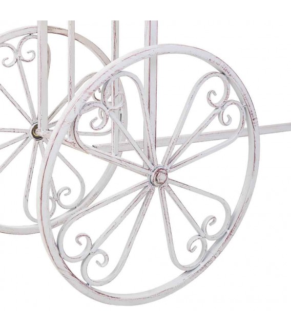 Carro expositor vintage grande de metal blanco y madera patinada. 6