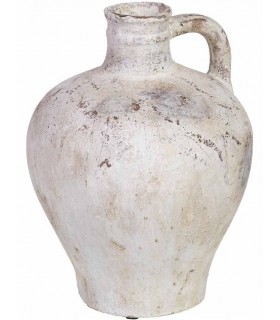 Jarrón vintage de magnesia con acabado cerámico blanco envejecido. Mdmhogar